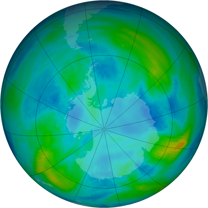 Antarctic ozone map for 20 April 1990